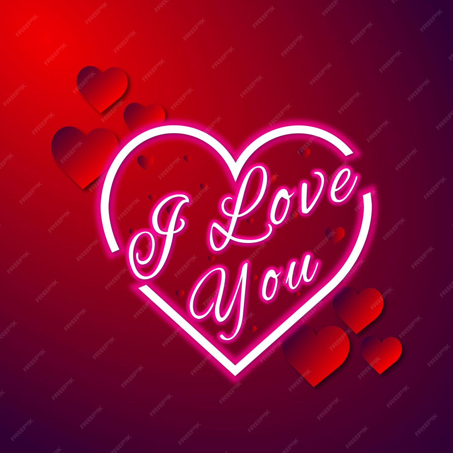 Premium Vector | I love you text with neon hearts