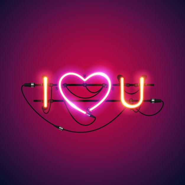 私はピンクハートネオンサインであなたを愛しています プレミアムベクター