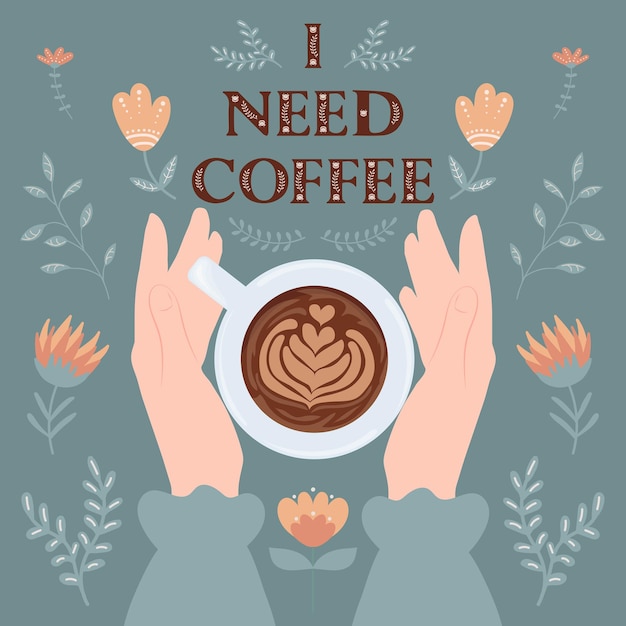 Premium Vector | I need coffee female hands holding a cup of coffee ...