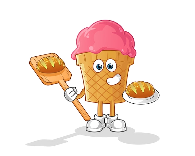 パンの漫画イラストのアイスクリームベイカー プレミアムベクター