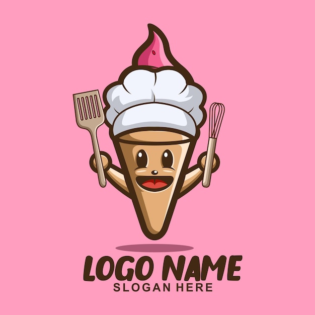 Premium Vector | Ice cream chef cute mascot character logo design