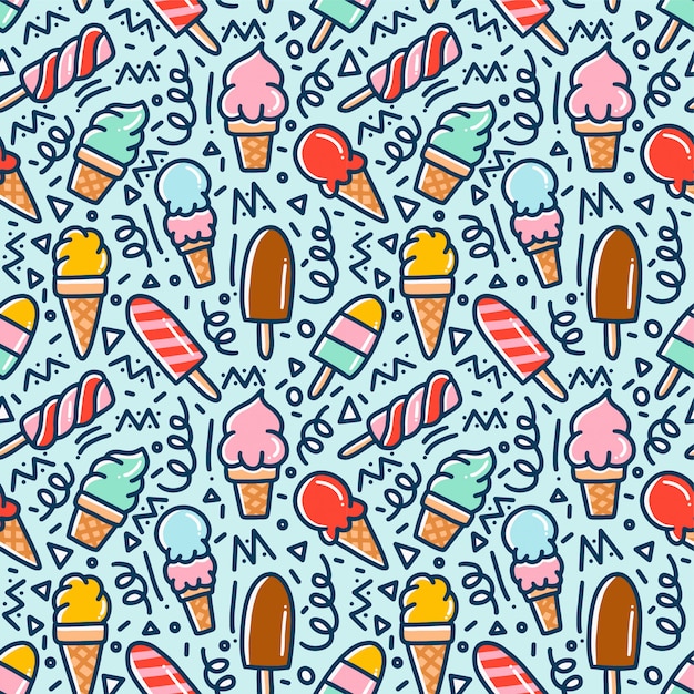 Premium Vector | Ice cream doodle seamless pattern