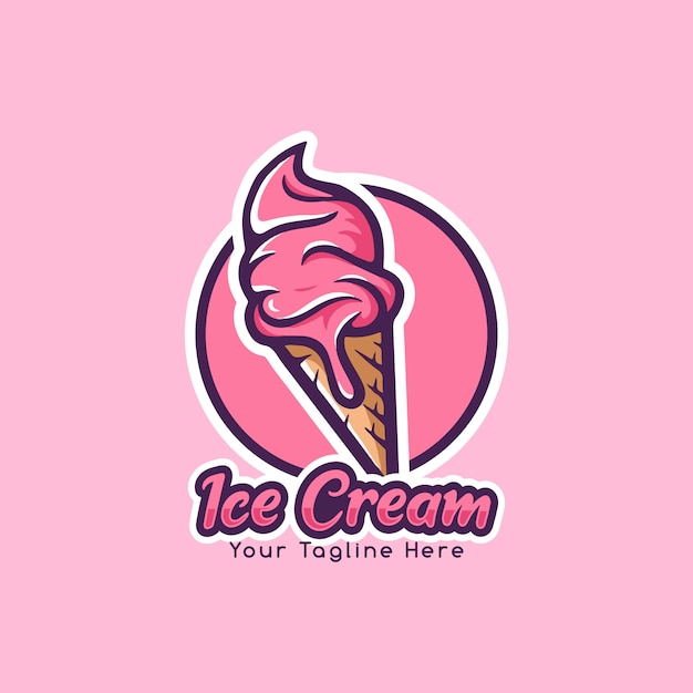 Ice cream gelato pink logo Premium Vector