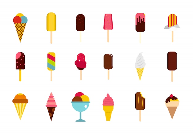 Ice cream icon set. flat set of ice cream vector icons collection isolated Premium Vector
