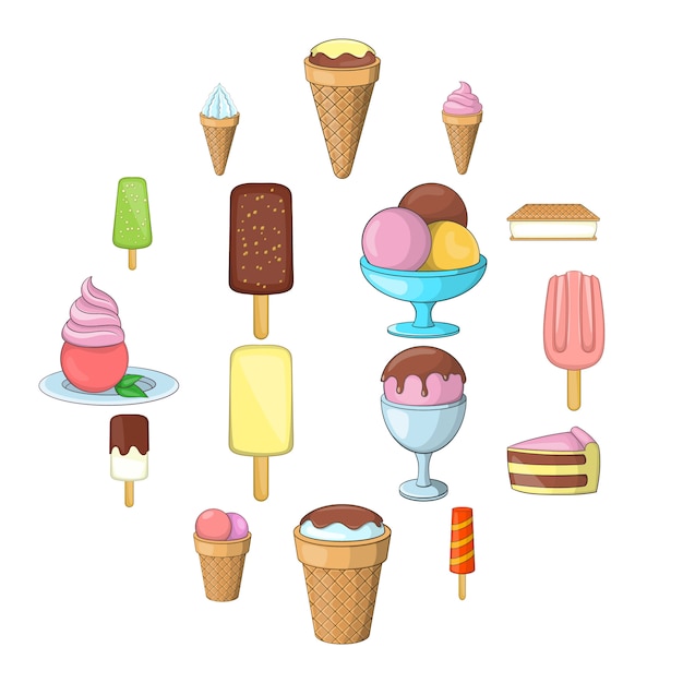 Premium Vector | Ice cream icons set, cartoon style