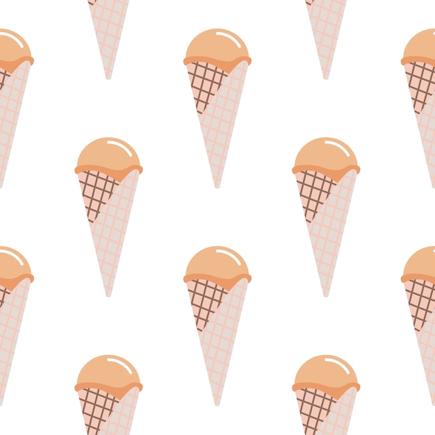 ワッフルコーンのシームレスパターンのアイスクリーム ライラックとオレンジのパステルカラー 食品の背景 包装紙 壁紙 テキスタイルプリント ファブリックに最適です 図 プレミアムベクター