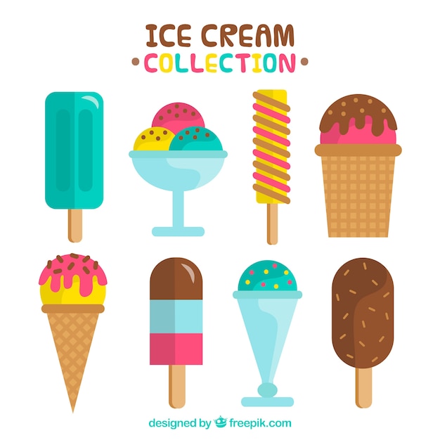 Ice cream set in flat design