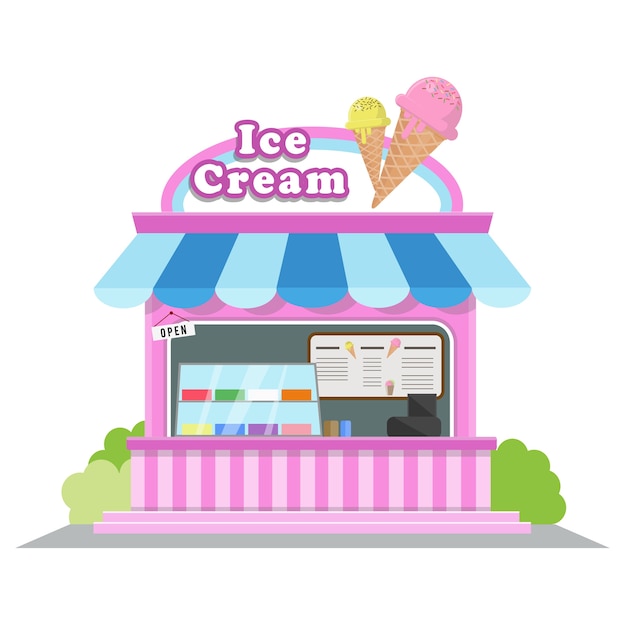 Premium Vector | Ice cream shop. the facade of shop icon in flat style ...