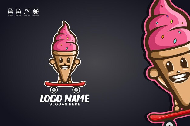 Premium Vector | Ice cream skateboarding cute mascot character logo design