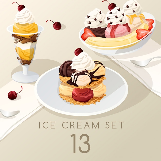 Ice cream sundae set . | Premium Vector