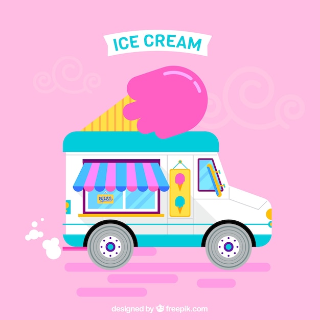 Ice cream truck with a pink background