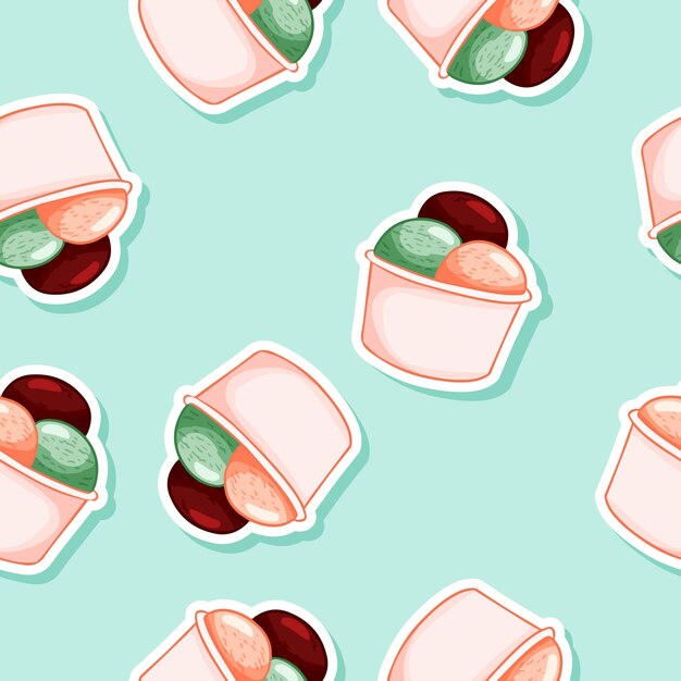 Ice cream in waffle cone seamless pattern Premium Vector