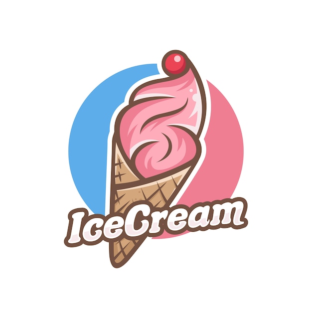 新鮮な桜のロゴイラストとアイスクリーム プレミアムベクター