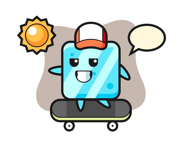 アイスキューブキャラクターイラストスケートボードに乗る プレミアムベクター