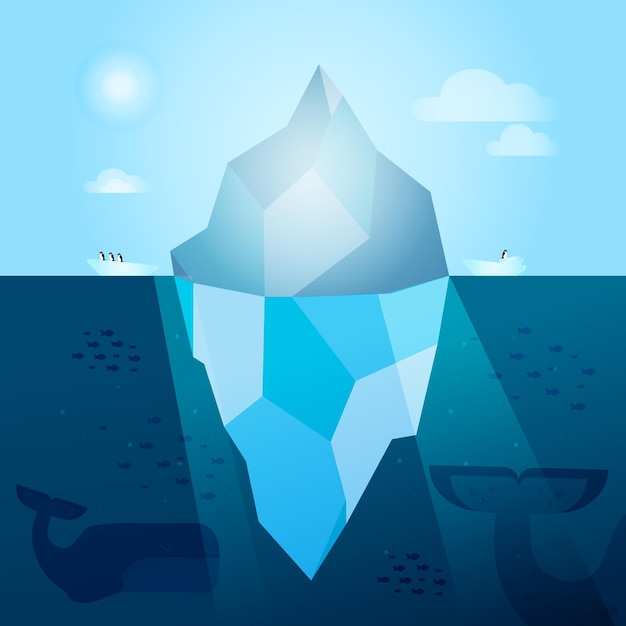 Free Vector | Iceberg illustration with whales and fish