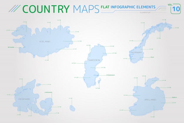 アイスランド スウェーデン ノルウェー デンマーク アイルランドのベクトルマップ プレミアムベクター