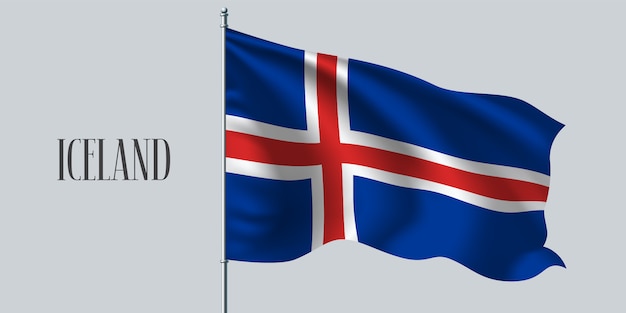 Premium Vector Iceland Waving Flag On Flagpole