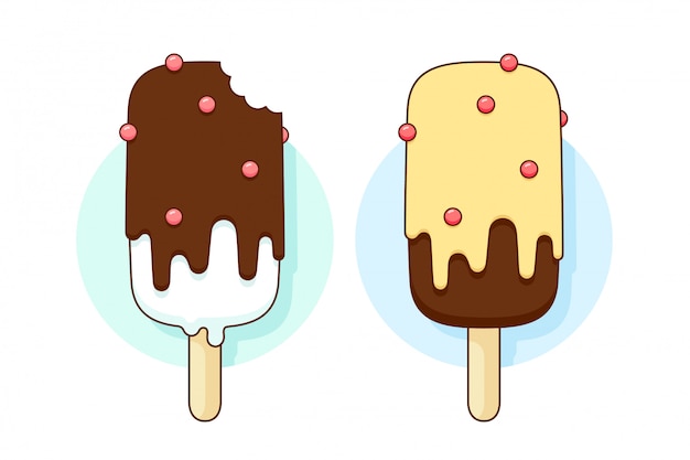ライングラフィックのアイコンチョコレートとレモンアイスクリーム異なるパステルカラー プレミアムベクター