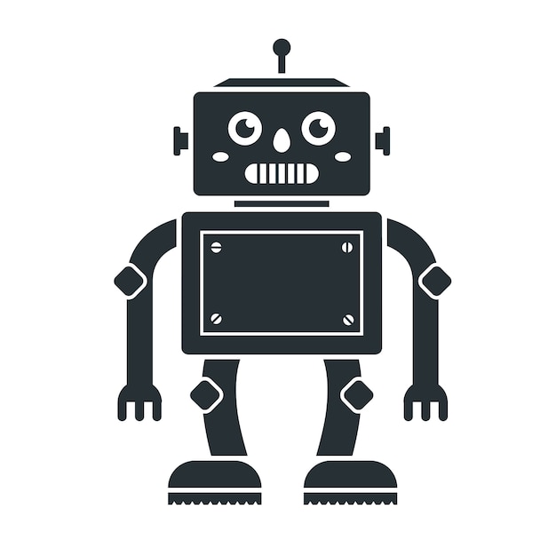 白地にかわいいロボット玩具のアイコン 黒のキャラクター プレミアムベクター