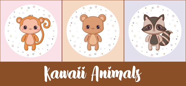 Premium Vector | Icon set of kawaii animals