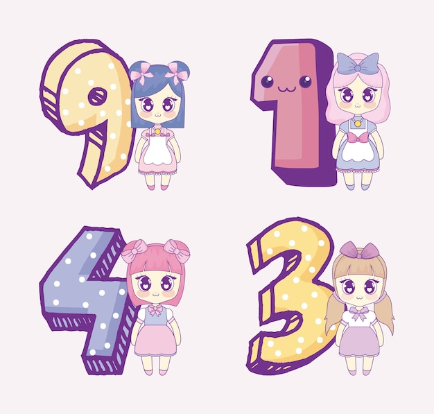 Download Free Icon Set Of Kawaii Anime Girls And Numbers Premium Vector Use our free logo maker to create a logo and build your brand. Put your logo on business cards, promotional products, or your website for brand visibility.