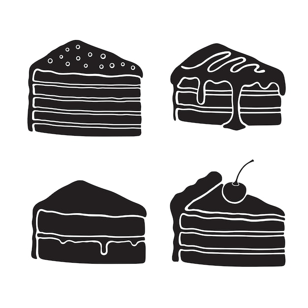 Premium Vector | Icon set silhouettes of cakes with cream glaze fondant ...