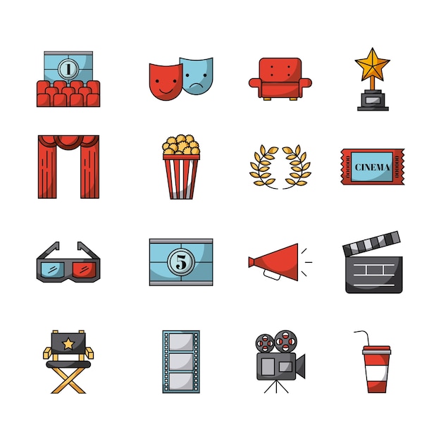 Icons set movies | Premium Vector