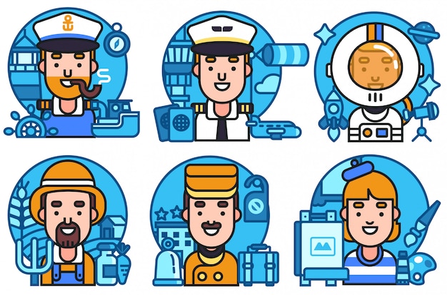 Icons set workers profession Premium Vector
