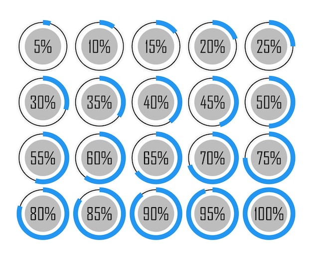 Premium Vector Icons Template Pie Graph Circle Percentage Blue Chart 5 10 15 25 30 35 40 45 50 55 60 65 70 75 80 85 90 95 100 Percent Set Illustration Round Vector