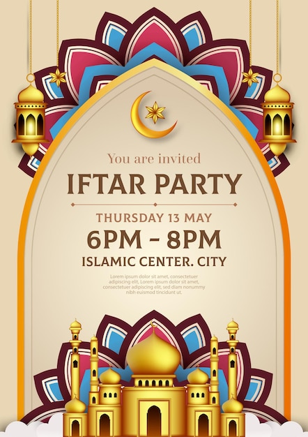 Premium Vector | Iftar invitation template in paper style