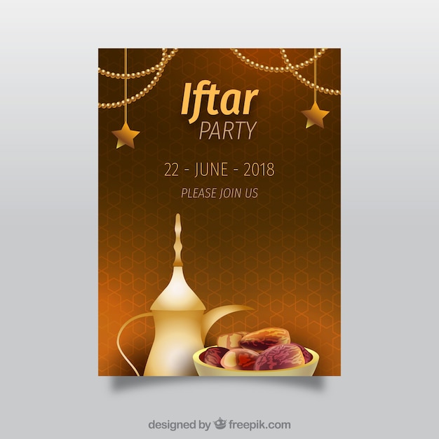 Iftar invitation template in realistic style Free Vector