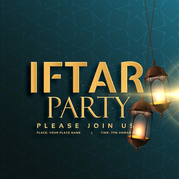 Free Vector | Iftar party invitation card design with hanging lamps