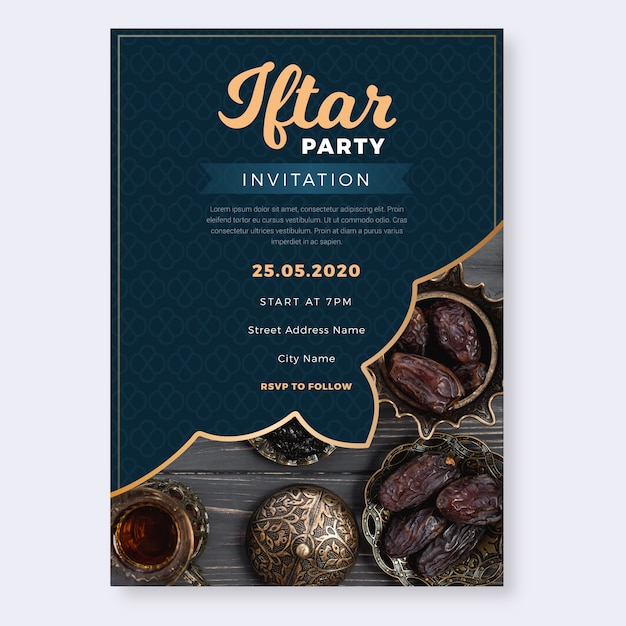 Iftar party invitation flat design | Free Vector