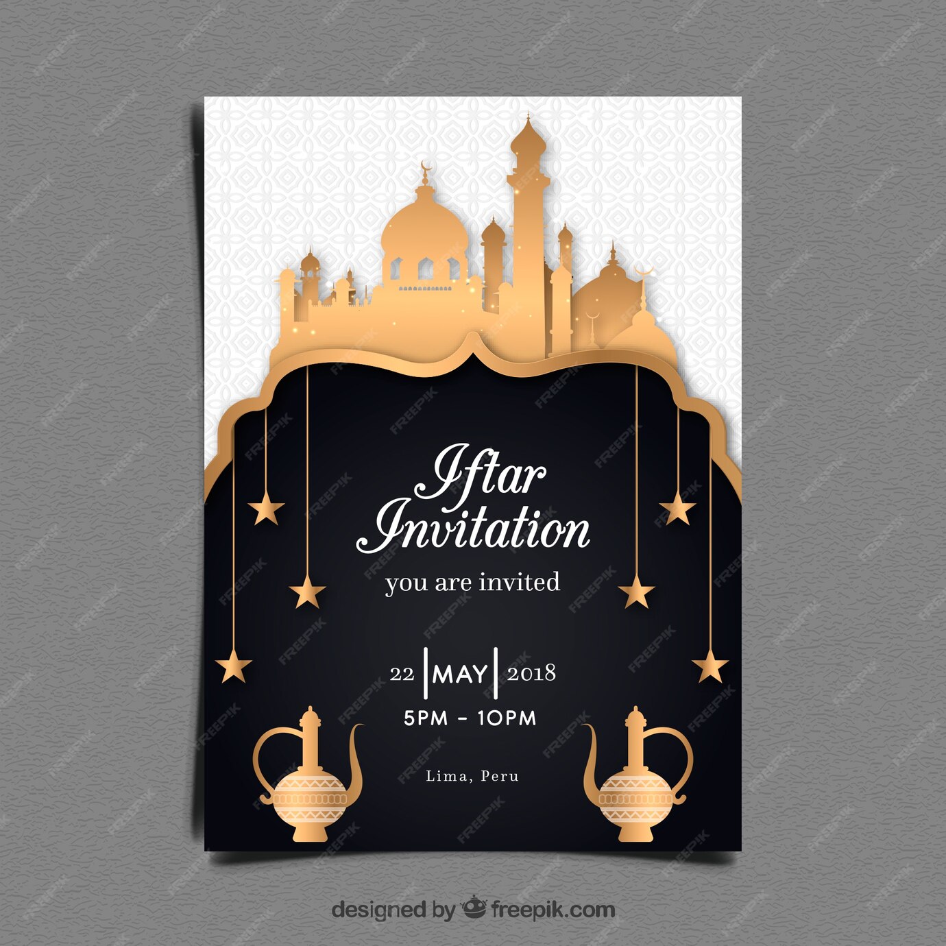 Free Vector | Iftar party invitation with mosque in golden style