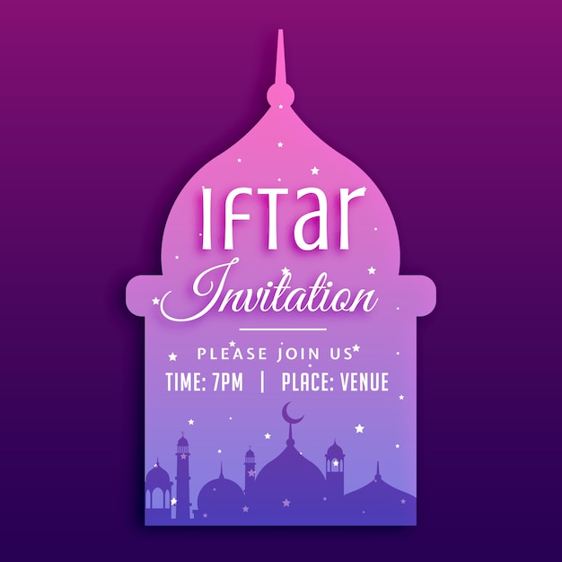 Iftar party invitation with mosque\
silhouette