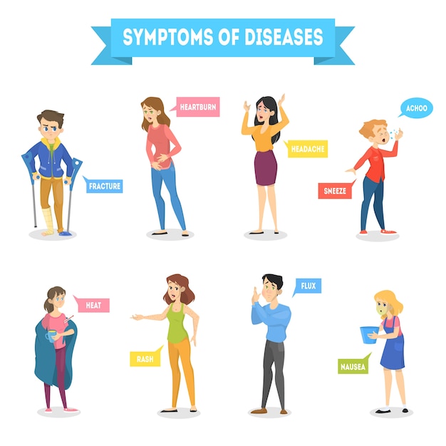 Premium Vector Ill People With Different Disease Set Collection Of Symptom Of Different