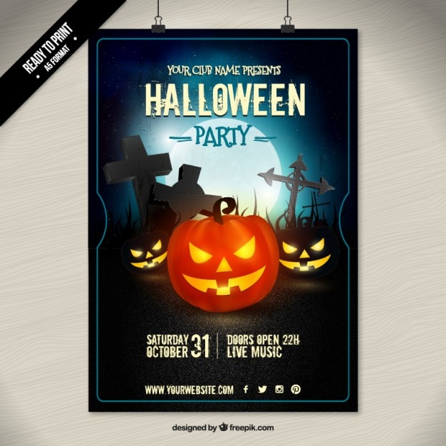 Free Vector | Illuminated halloween pumpkins poster