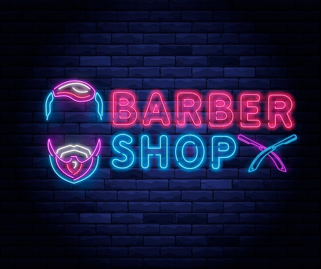 Premium Vector | Illuminated neon barber shop