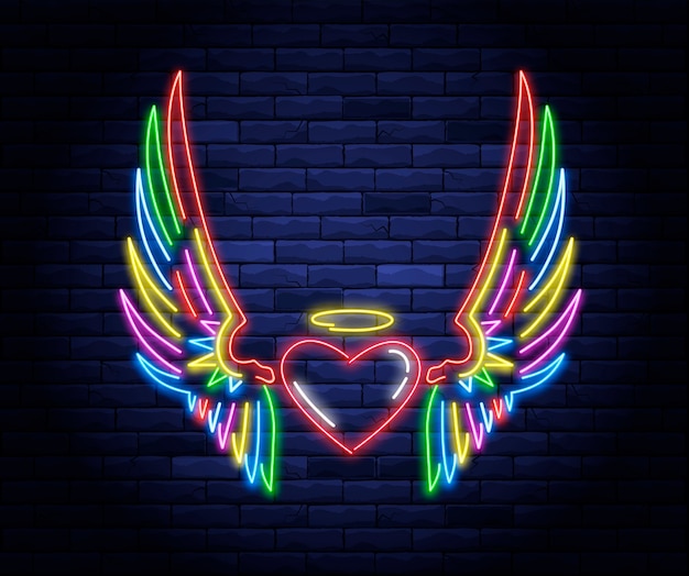 Download Premium Vector | Illuminated neon heart with angel wings ...