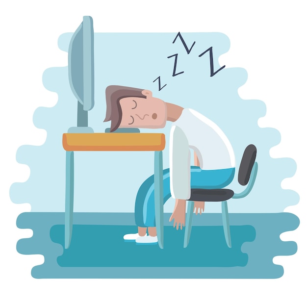 Premium Vector | Illustartion of cartoon man sleeping on workplace