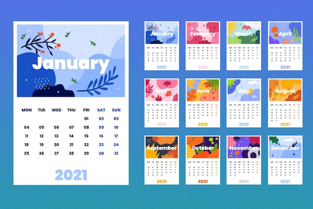 2021 Calendar Templates Premium Vector | Illustrated 2021 calendar template