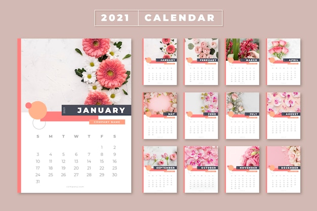 Free Vector | Illustrated 2021 calendar template