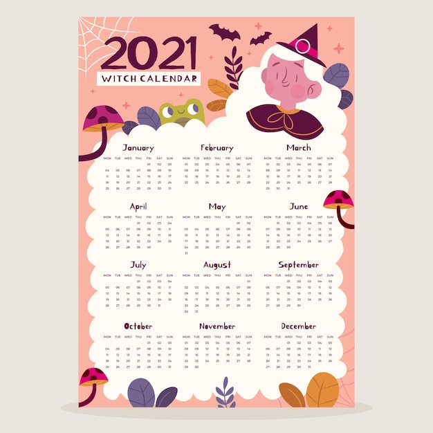 Premium Vector Illustrated 2021 Calendar Template