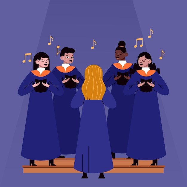 Premium Vector | Illustrated adults singing together in a gospel choir