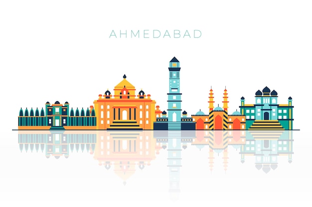 Free Vector | Illustrated ahmedabad skyline with bright colors