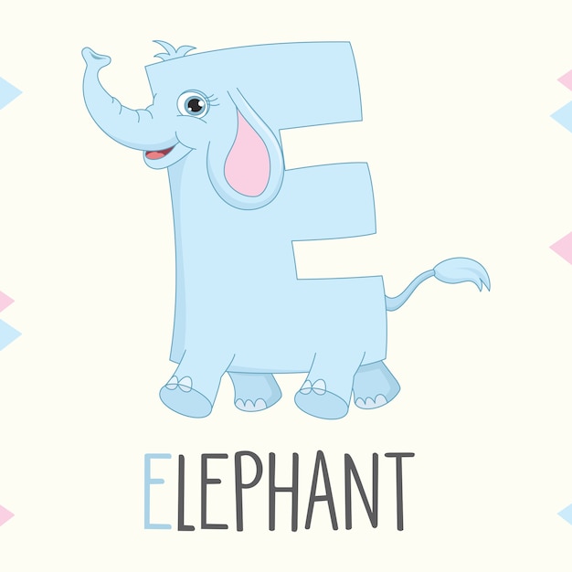 Illustrated Alphabet Letter E And Elephant Premium Vector