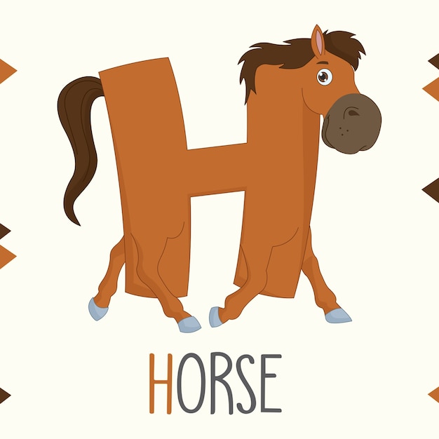 Download Illustrated alphabet letter h and horse | Premium Vector
