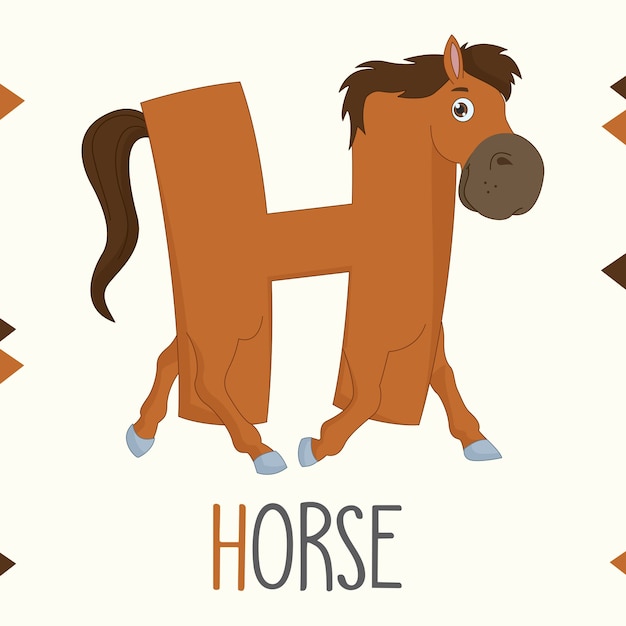 Premium Vector  Illustrated alphabet letter h and horse