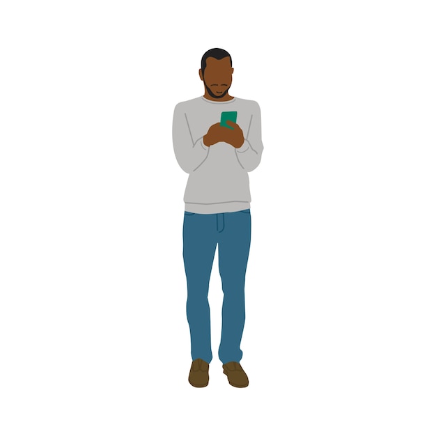 Illustrated black man using mobile phone | Free Vector