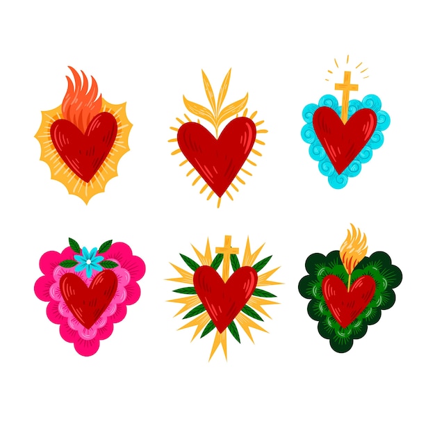 Free Vector | Illustrated colorful sacred heart set